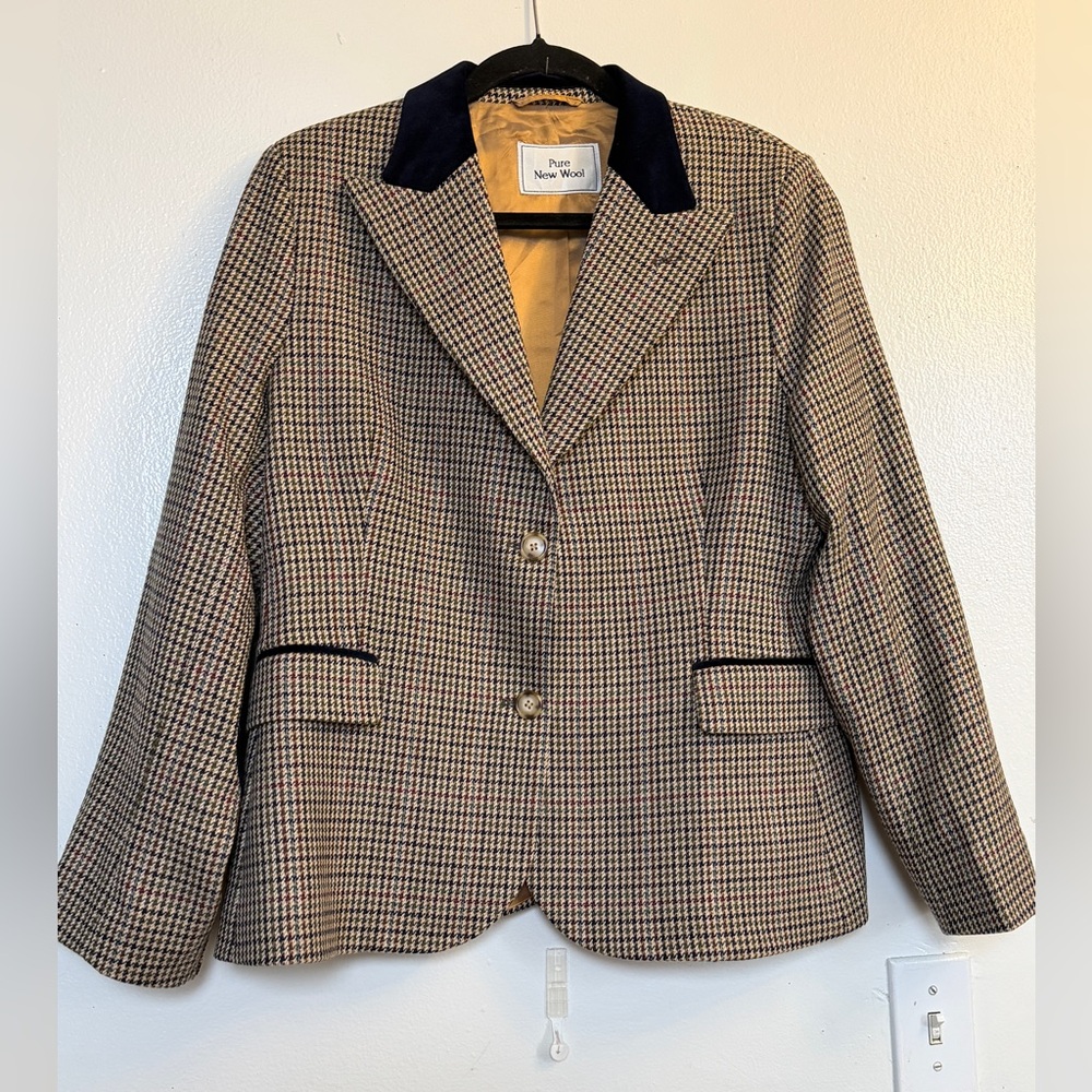 Women's Houndstooth Blazer with Velvet Collar